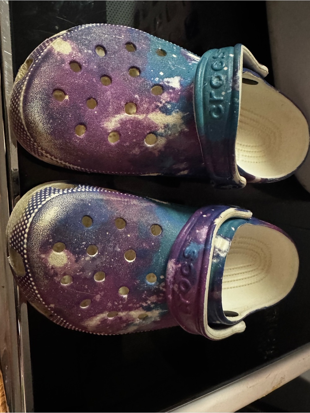 CROCS Kids Galaxy Print Clogs in Purple & Blue